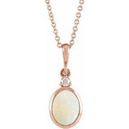 14K Rose 9x7 mm Natural White Opal & .03 CT Natural Diamond 16-18" Necklace