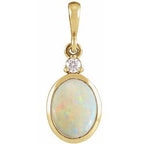 14K Yellow 12x10 mm Natural White Opal & .03 CT Natural Diamond Cabochon Pendant