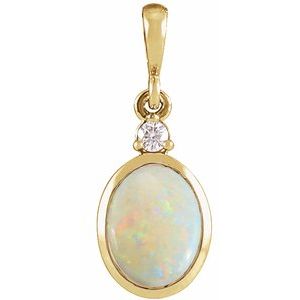 14K Yellow 5x3 mm Natural White Opal & .02 CT Natural Diamond Cabochon Pendant