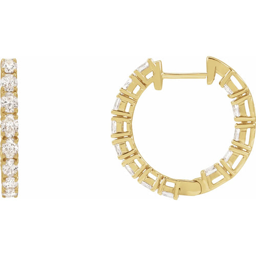 14K Yellow 2 5/8 CTW Natural Diamond Inside-Outside 20.6 mm Hoop Earrings
