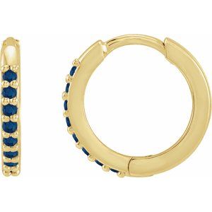 14K Yellow Lab-Grown Blue Sapphire Hinged 12.5 mm Hoop Earrings