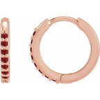 14K Rose Lab-Grown Ruby Hinged 12.5 mm Hoop Earrings