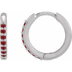 14K White Lab-Grown Ruby Hinged 12.5 mm Hoop Earrings
