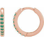 14K Rose Lab-Grown Emerald Hinged 12.5 mm Hoop Earrings