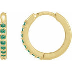 14K Yellow Lab-Grown Emerald Hinged 12.5 mm Hoop Earrings