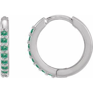 Sterling Silver Lab-Grown Emerald Hinged 12.5 mm Hoop Earrings