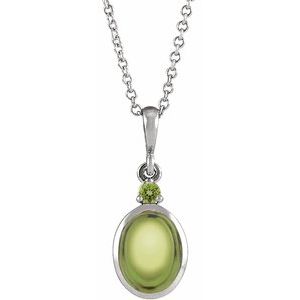14K White 6x4 mm Natural Peridot 16-18" Necklace
