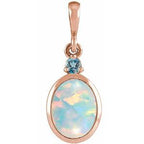 14K Rose 5x3 mm Lab-Grown White Opal & Natural London Blue Topaz Pendant