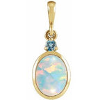14K Yellow 8x6 mm Lab-Grown White Opal & Natural London Blue Topaz Pendant