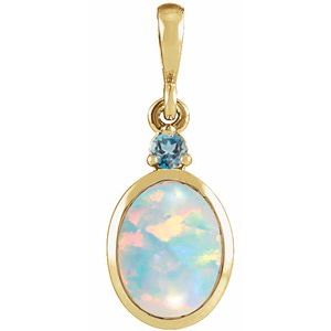 14K Yellow 8x6 mm Lab-Grown White Opal & Natural London Blue Topaz Pendant