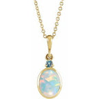14K Yellow 8x6 mm Lab-Grown White Opal & Natural London Blue Topaz 16-18" Necklace