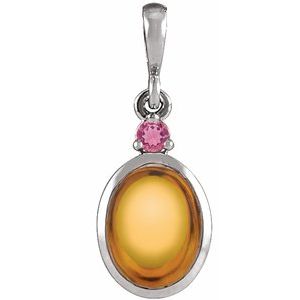Platinum 8x6 mm Natural Citrine & Natural Pink Tourmaline Pendant