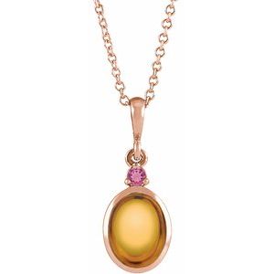 14K Rose 6x4 mm Natural Citrine & Natural Pink Tourmaline 16-18" Necklace