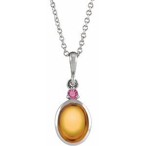 Sterling Silver 8x6 mm Natural Citrine & Natural Pink Tourmaline 16-18" Necklace