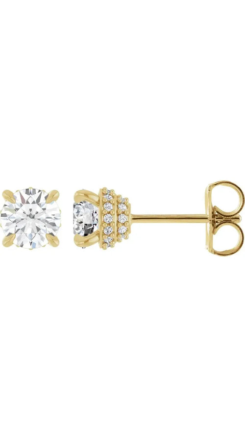 14K Yellow 9/10 CTW Natural Diamond Hidden Halo Earrings