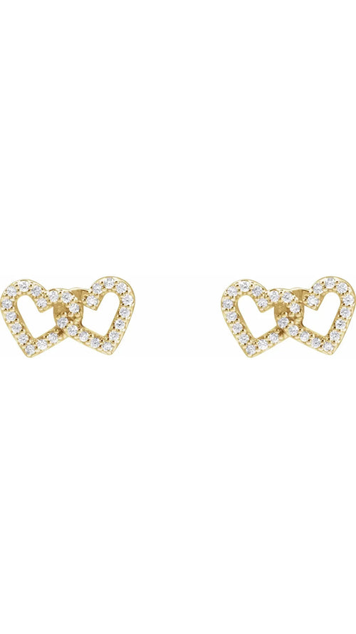 14K Yellow 1/5 CTW Natural Diamond Interlocking Heart Earrings