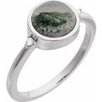 14K White Natural Moss Agate & .03 CTW Natural Diamond Ring