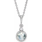 14K White 6 mm Natural Moss Agate & .03 CTW Natural Diamond 16-18" Necklace