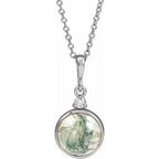 14K White 8 mm Natural Moss Agate & .03 CTW Natural Diamond 16-18" Necklace