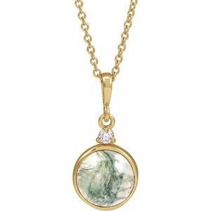 14K Yellow 8 mm Natural Moss Agate & .03 CTW Natural Diamond 16-18" Necklace
