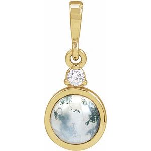 14K Yellow 6 mm Natural Moss Agate & .03 CTW Natural Diamond Pendant