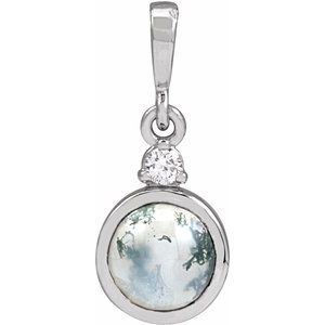 Sterling Silver 6 mm Natural Moss Agate & .03 CTW Natural Diamond Pendant
