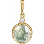14K Yellow 8 mm Natural Moss Agate & .03 CTW Natural Diamond Pendant