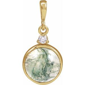 14K Yellow 8 mm Natural Moss Agate & .03 CTW Natural Diamond Pendant