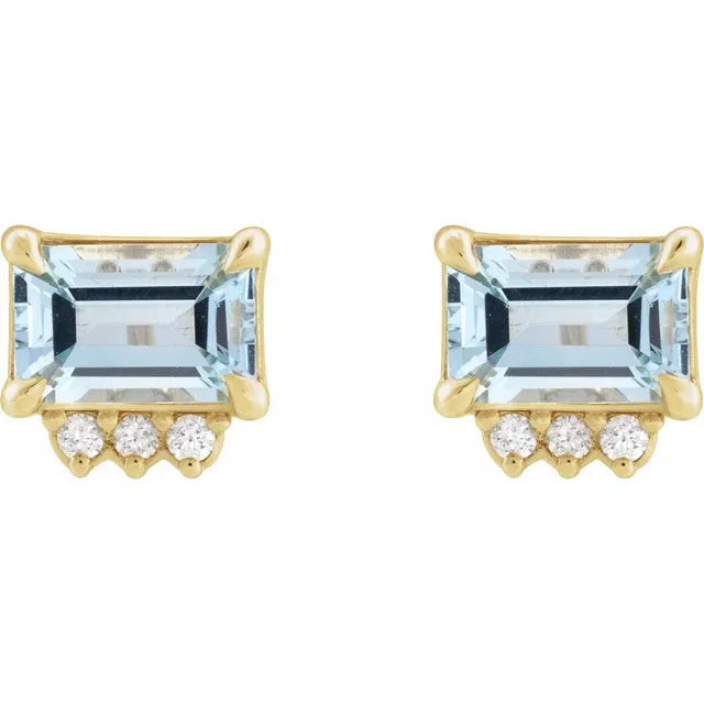 14K Yellow Natural Sky Blue Topaz & .05 CTW Natural Diamond Stud Earrings