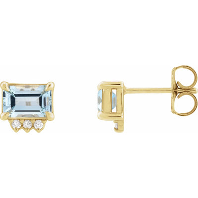 14K Yellow Natural Sky Blue Topaz & .05 CTW Natural Diamond Stud Earrings