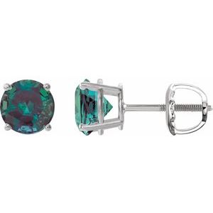 14K White 7 mm Lab-Grown Alexandrite Stud Earrings