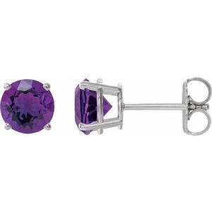 Sterling Silver 8 mm Natural Amethyst Stud Earrings