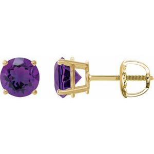 14K Yellow 6 mm Natural Amethyst Stud Earrings