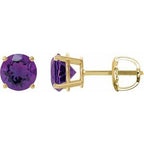 14K Yellow 8 mm Natural Amethyst Stud Earrings