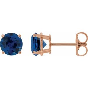14K Rose 6 mm Lab-Grown Blue Sapphire Stud Earrings