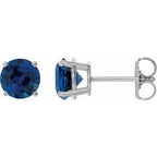 14K White 6 mm Lab-Grown Blue Sapphire Stud Earrings