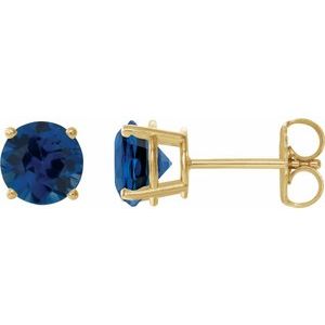 14K Yellow 8 mm Lab-Grown Blue Sapphire Stud Earrings