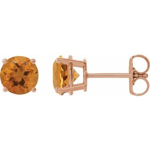 14K Rose 6 mm Natural Citrine Stud Earrings