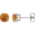 14K White 7 mm Natural Citrine Stud Earrings