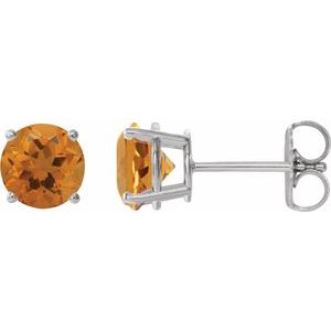 Platinum 8 mm Natural Citrine Stud Earrings