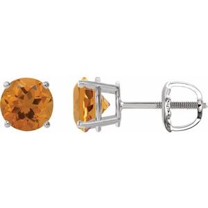 Platinum 8 mm Natural Citrine Stud Earrings