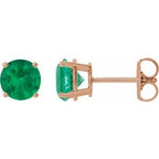 14K Rose 6 mm Lab-Grown Emerald Stud Earrings