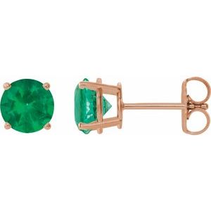 14K Rose 8 mm Lab-Grown Emerald Stud Earrings