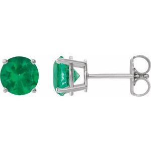 Sterling Silver 8 mm Lab-Grown Emerald Stud Earrings