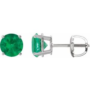 14K White 6 mm Lab-Grown Emerald Stud Earrings