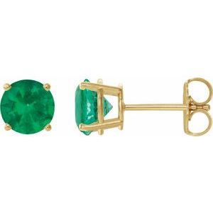 14K Yellow 7 mm Lab-Grown Emerald Stud Earrings