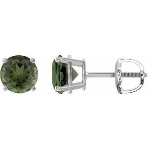 Platinum 6 mm Natural Green Tourmaline Stud Earrings