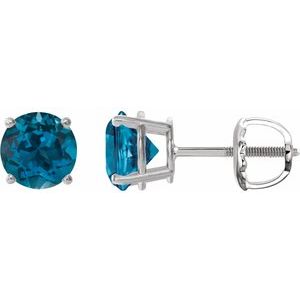 Platinum 8 mm Natural London Blue Topaz Stud Earrings
