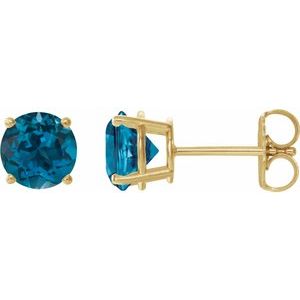 14K Yellow 8 mm Natural London Blue Topaz Stud Earrings