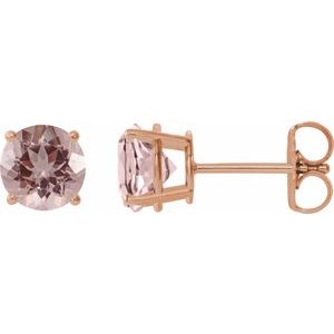 14K Rose 7 mm Natural Pink Morganite Stud Earrings